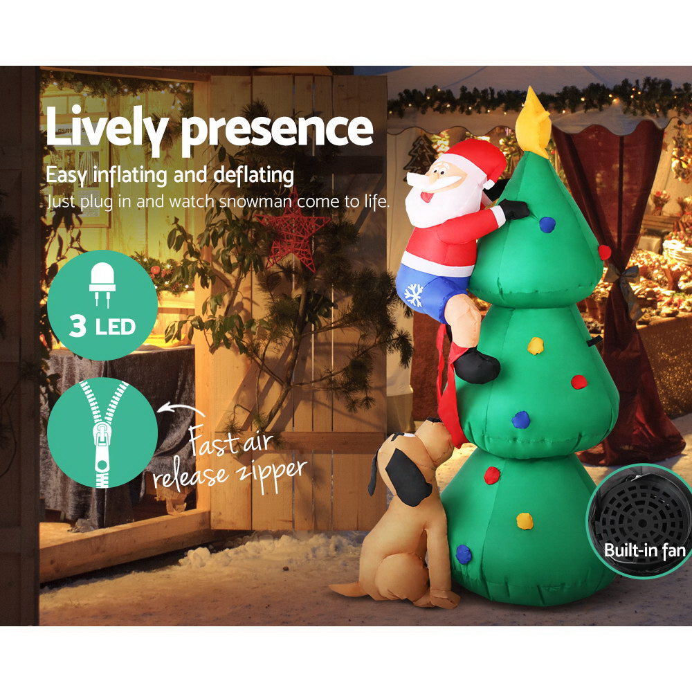 1.8M Inflatable Santa Climbing Christmas Tree – LED-Lit Holiday Decoration