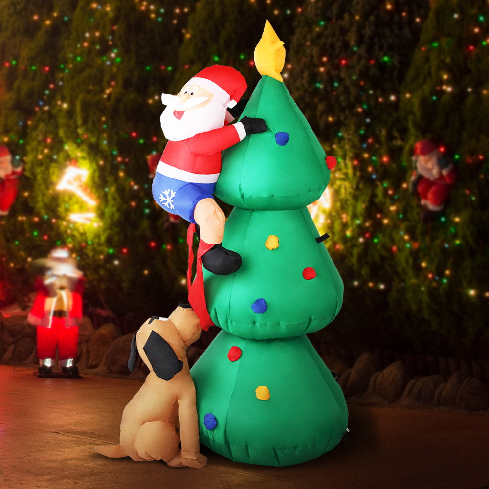 1.8M Inflatable Santa Climbing Christmas Tree – LED-Lit Holiday Decoration