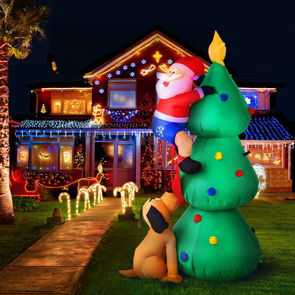 1.8M Inflatable Santa Climbing Christmas Tree – LED-Lit Holiday Decoration