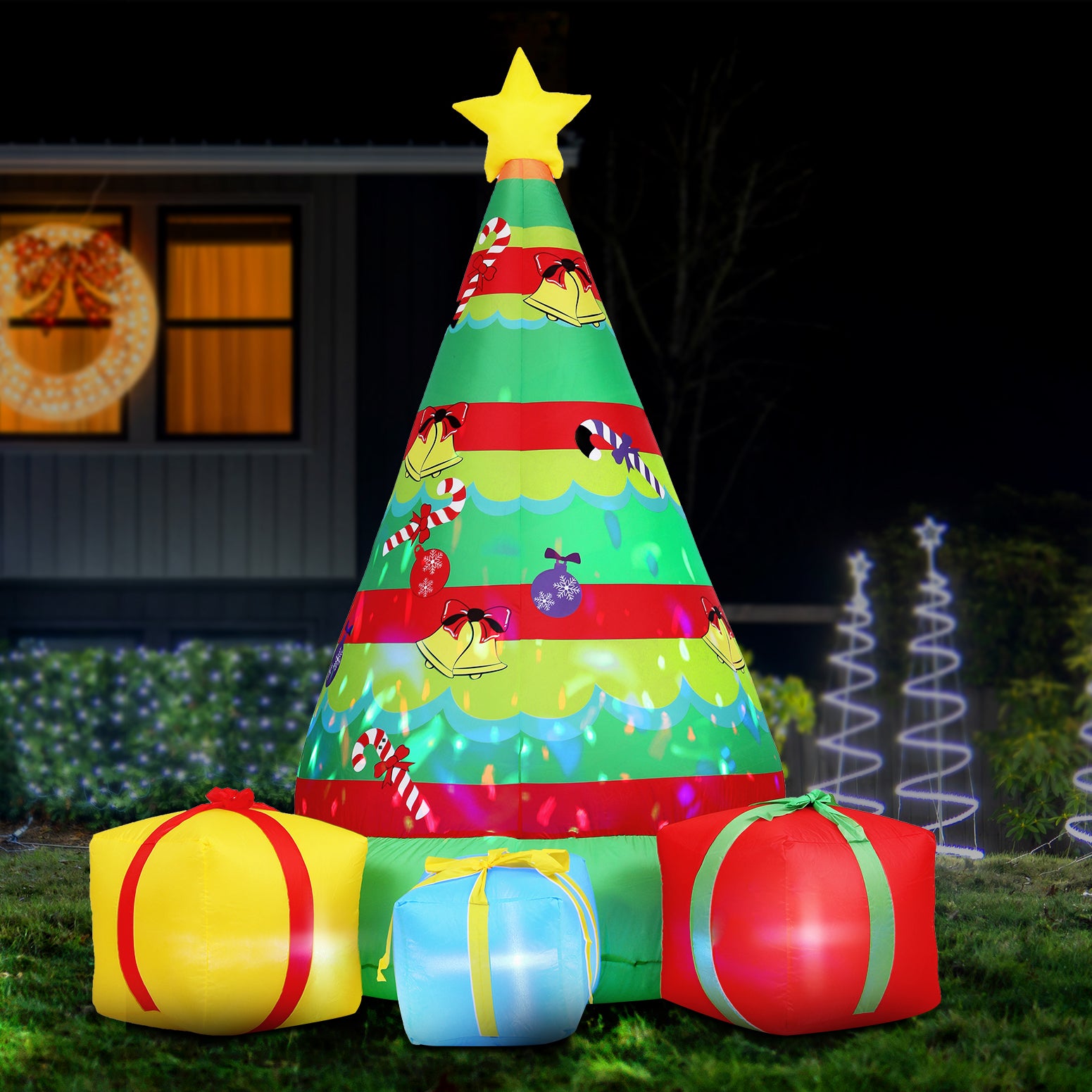 2.2M Inflatable Gift Tree – LED-Lit Christmas Decoration