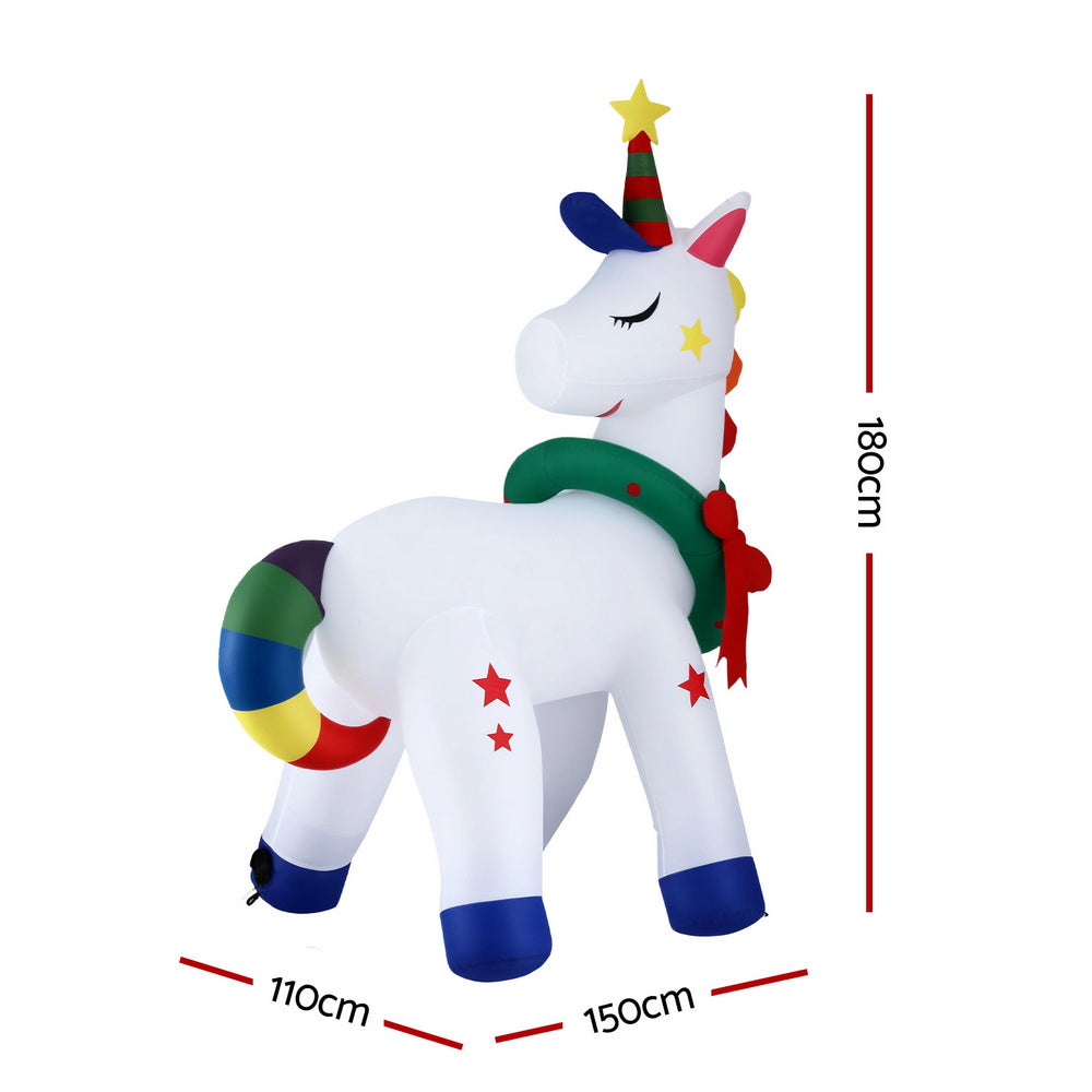 1.8M Inflatable Unicorn Christmas Decoration – LED Illuminated
