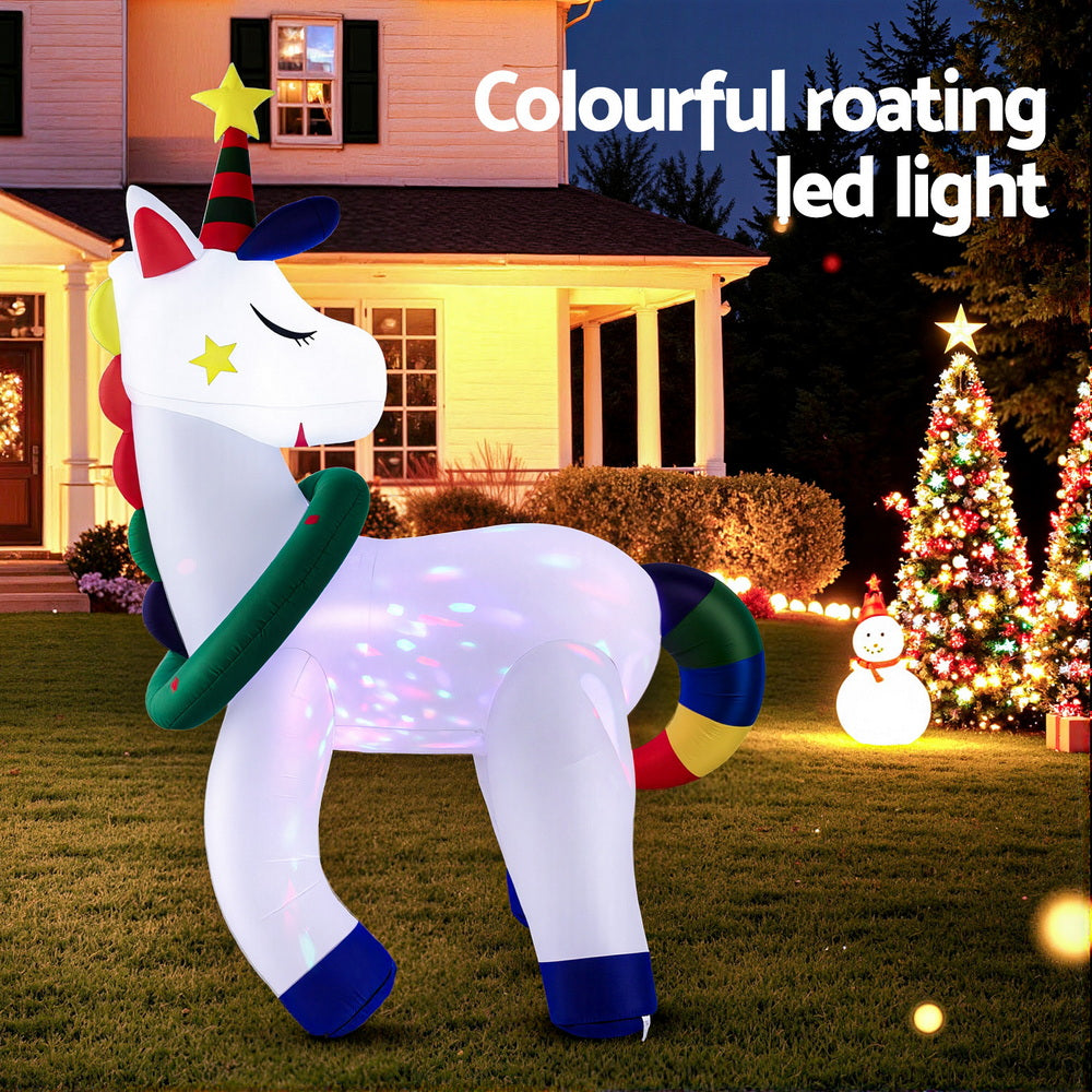 1.8M Inflatable Unicorn Christmas Decoration – LED Illuminated