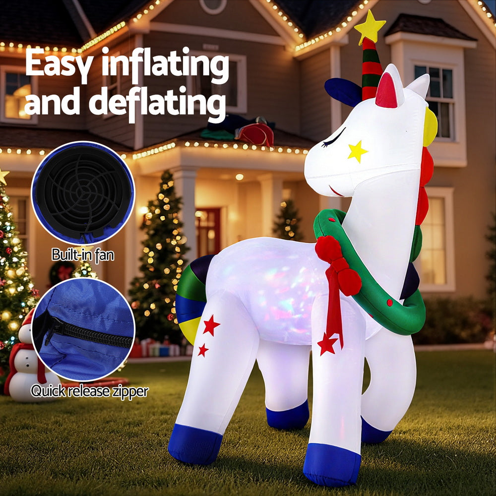 1.8M Inflatable Unicorn Christmas Decoration – LED Illuminated