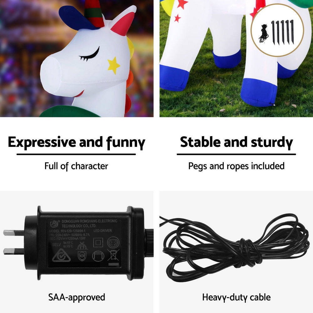 1.8M Inflatable Unicorn Christmas Decoration – LED Illuminated