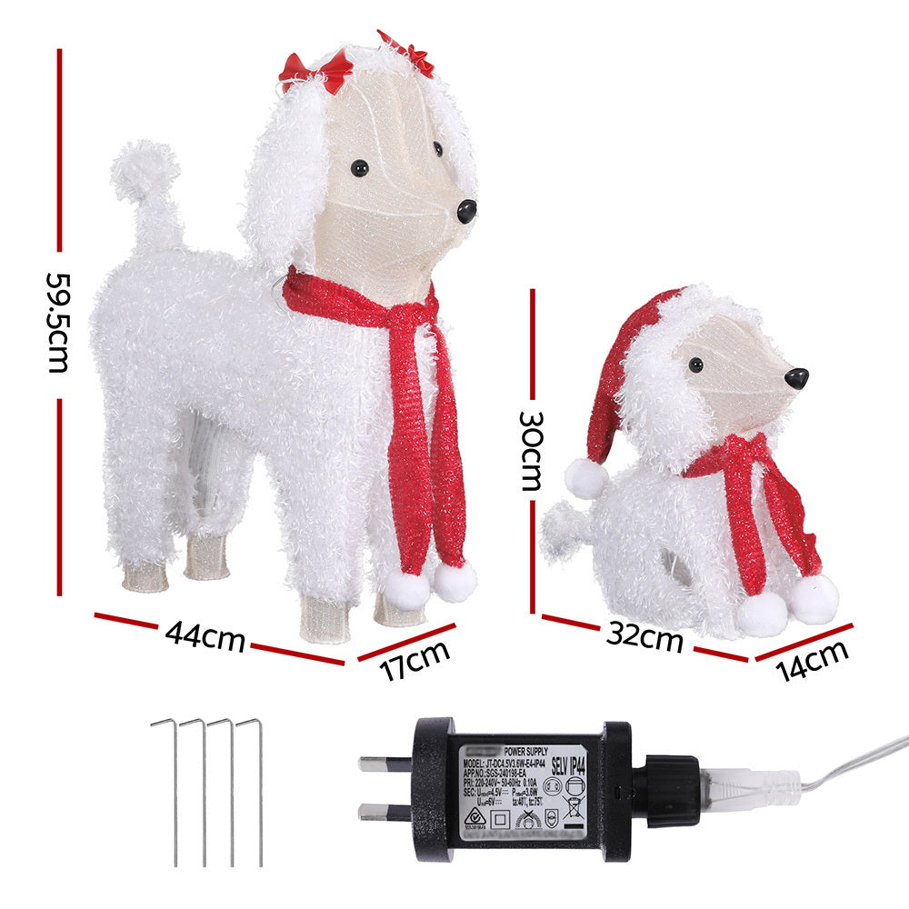 2PCS Dog Decoration Light Set – 60 Warm White LED Christmas Display