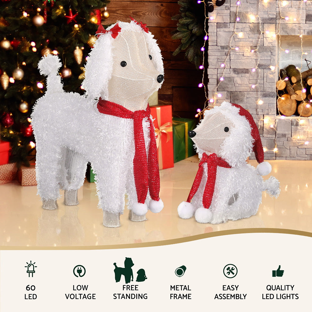 2PCS Dog Decoration Light Set – 60 Warm White LED Christmas Display