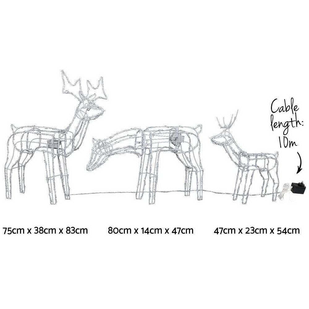 3D Reindeer Family Christmas Lights – 3PCS Cold White LED Display