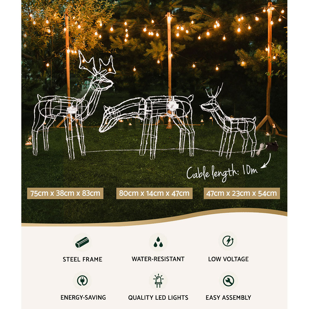 3D Reindeer Family Christmas Lights – 3PCS Cold White LED Display
