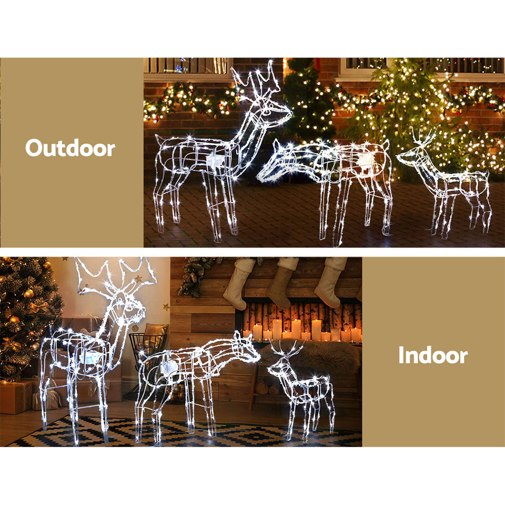 3D Reindeer Family Christmas Lights – 3PCS Cold White LED Display