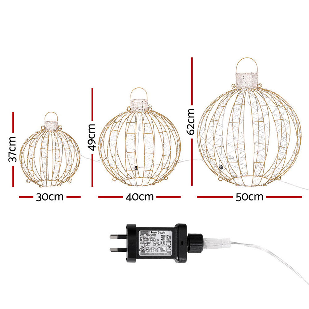 3PCS 3D Christmas Ball Light Set – Warm & Cold White LED Indoor/Outdoor Display