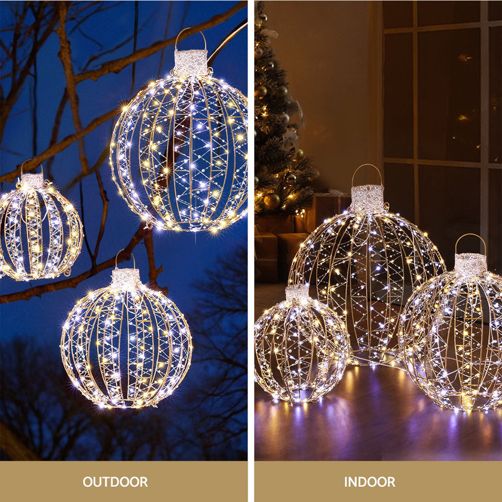 3PCS 3D Christmas Ball Light Set – Warm & Cold White LED Indoor/Outdoor Display