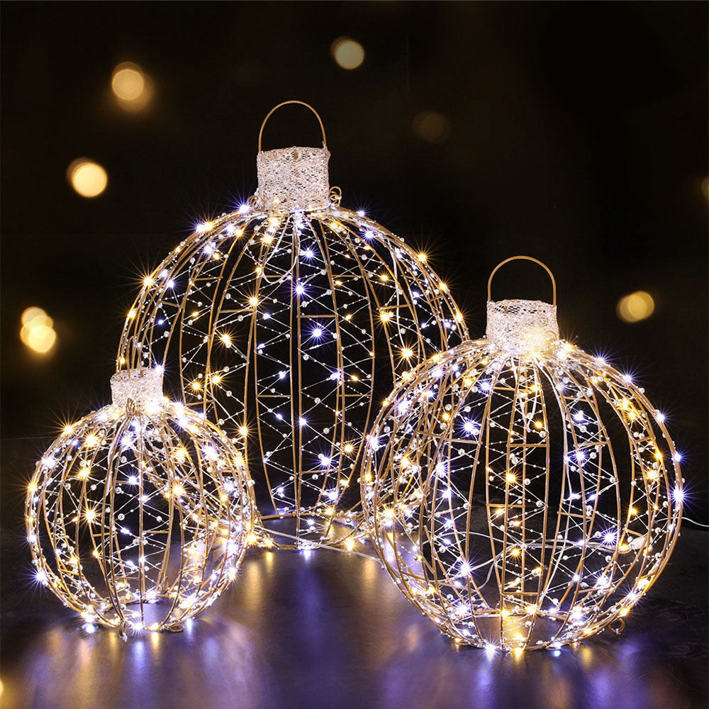 3PCS 3D Christmas Ball Light Set – Warm & Cold White LED Indoor/Outdoor Display