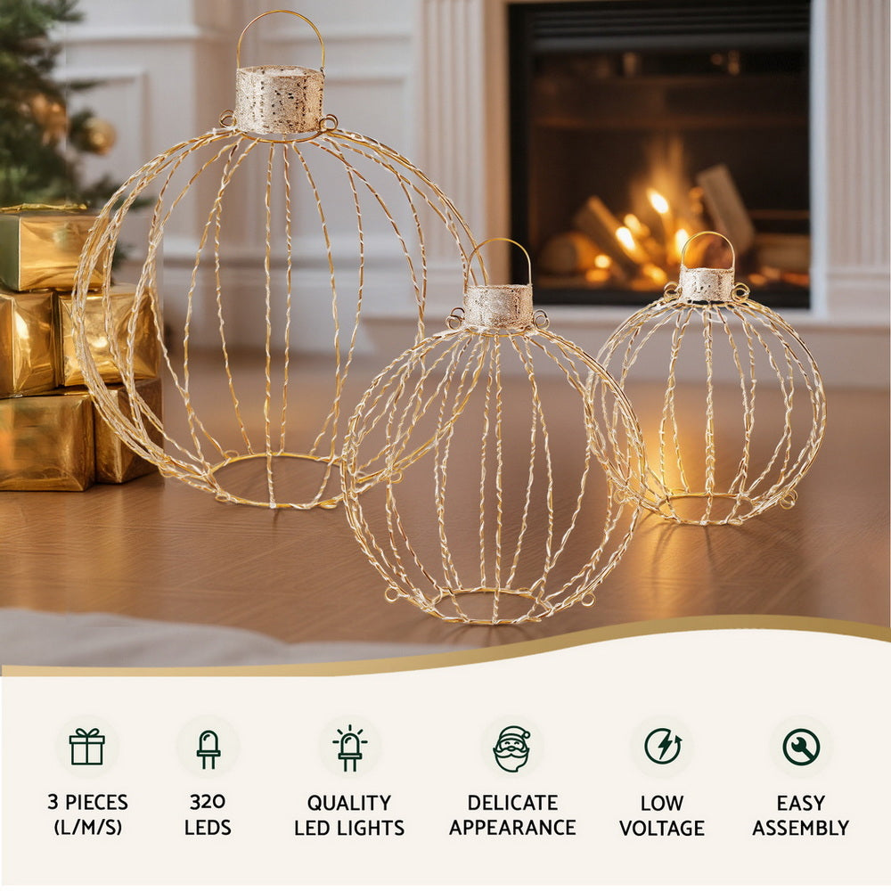 3PCS Fairy Light Ball Set – 320 Warm White LED Indoor/Outdoor Display