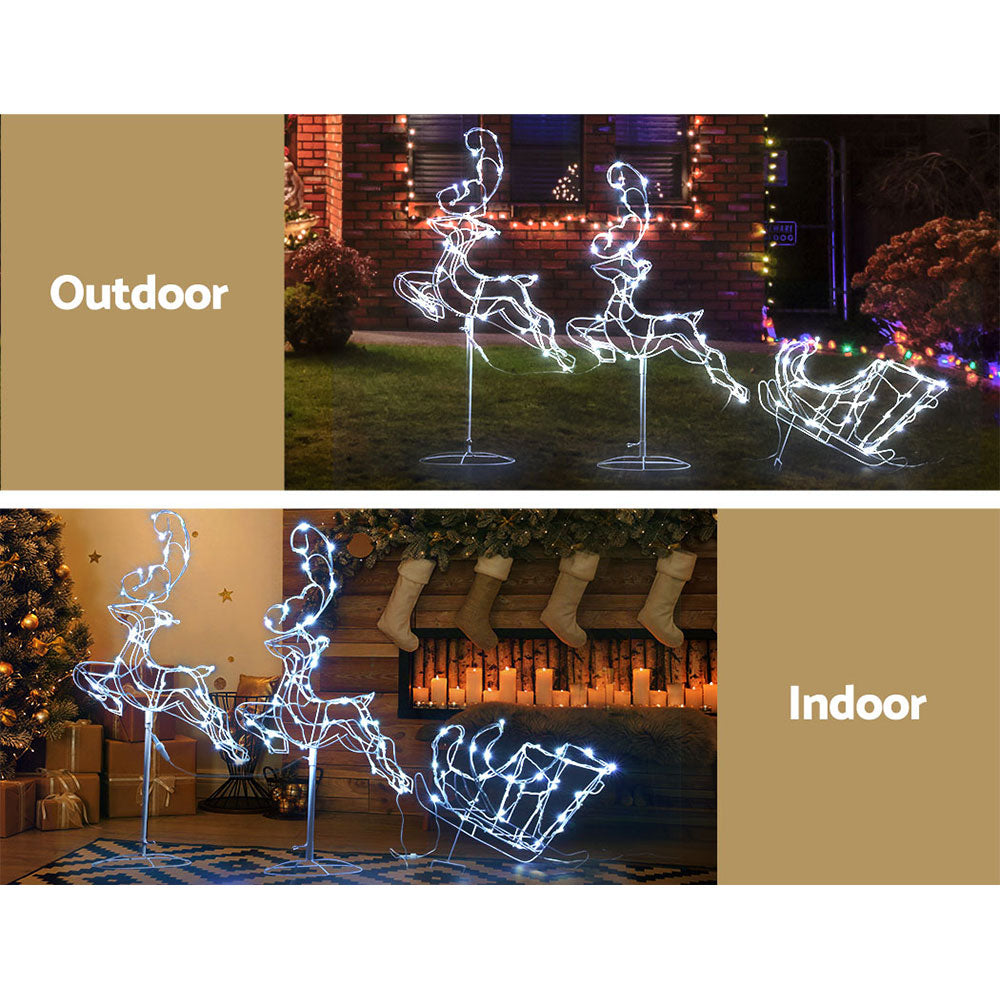 3D Reindeer & Sleigh Christmas Lights – 120 Cold White LEDs