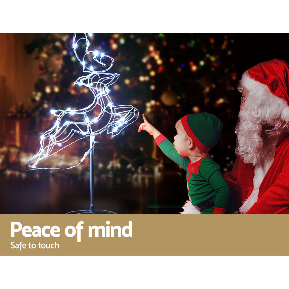 3D Reindeer & Sleigh Christmas Lights – 120 Cold White LEDs