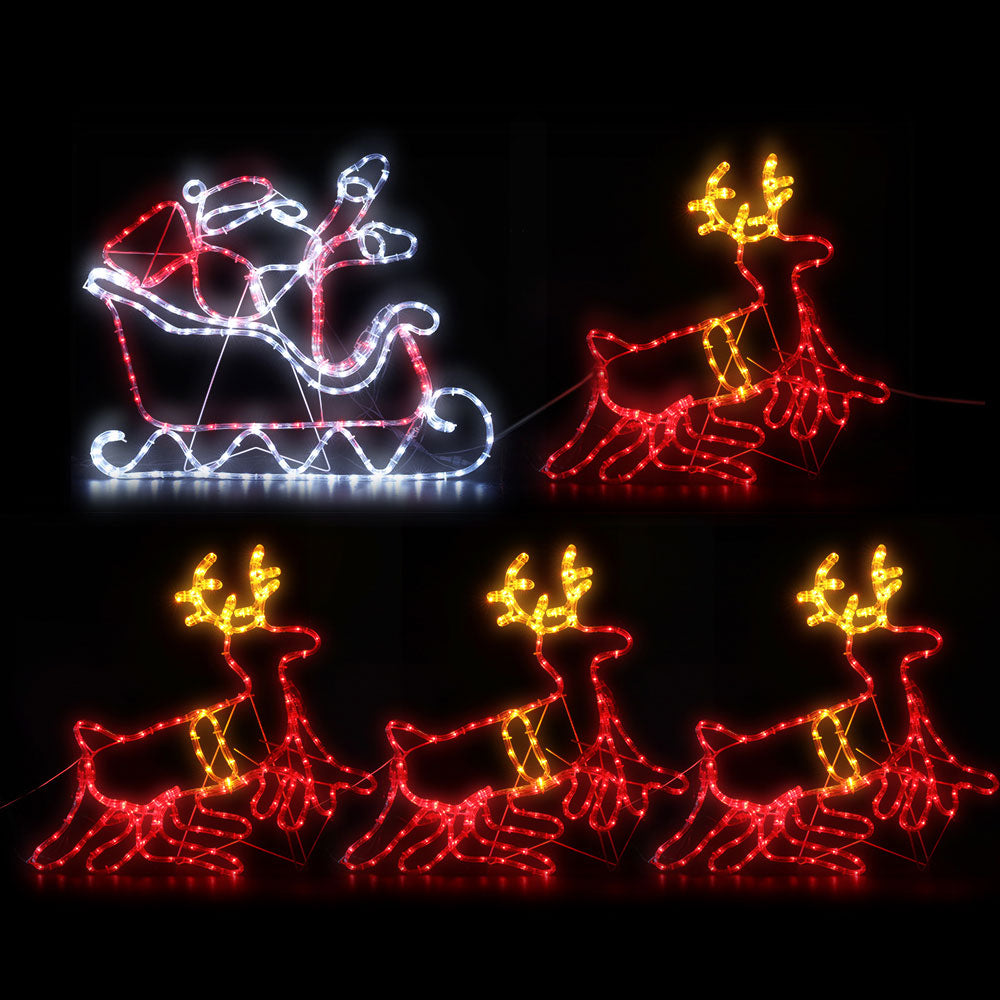 Jingle Jollys Santa's Sleigh with Reindeer Lights – Multi-Coloured LED Display for Indoor & Outdoor Use 🎄