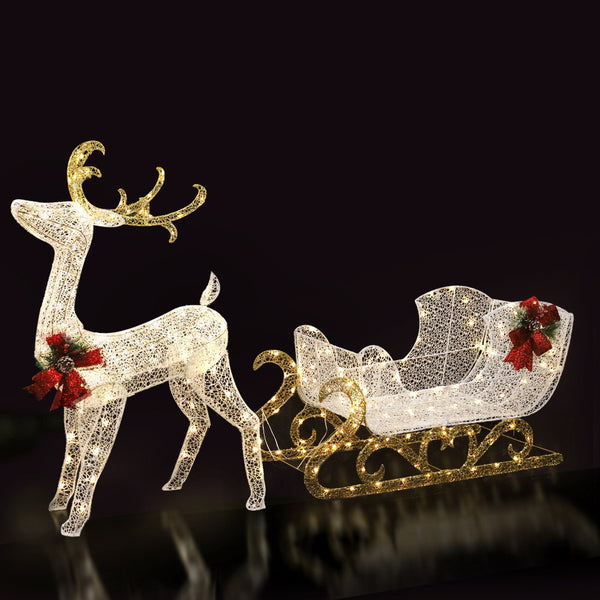 1.65M Reindeer & Sleigh Motif Light – Warm White LEDs 215 Lights
