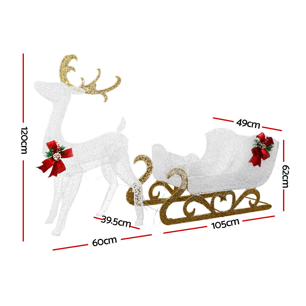3D Reindeer & Sleigh Christmas Lights – Warm White LED Display