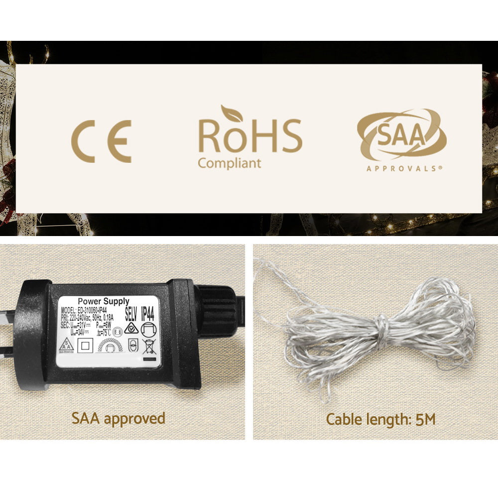3D Reindeer & Sleigh Christmas Lights – Warm White LED Display