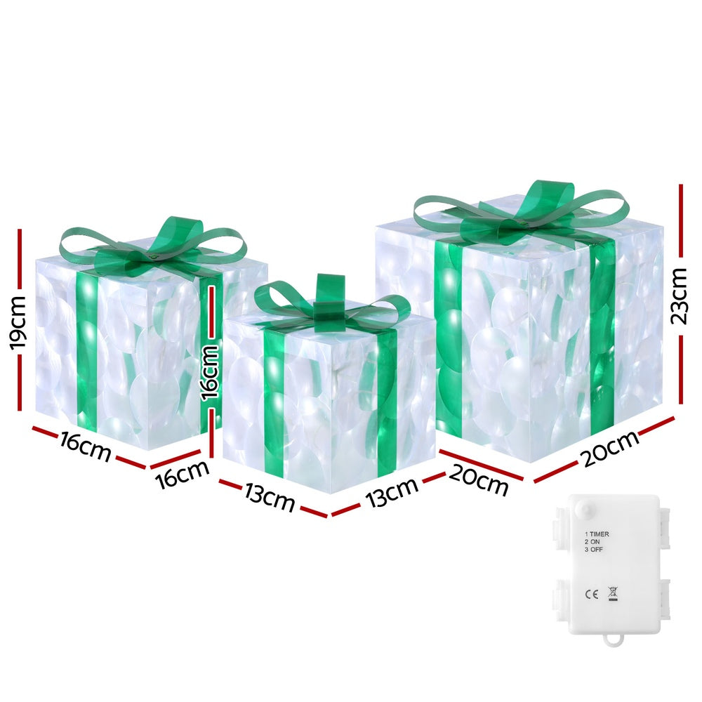 3PCS Christmas Present Light Display Set – Warm White LED Battery Operated