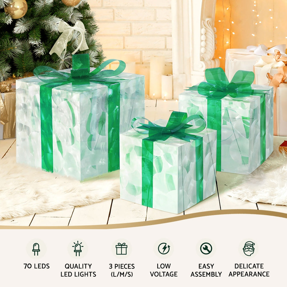 3PCS Christmas Present Light Display Set – Warm White LED Battery Operated