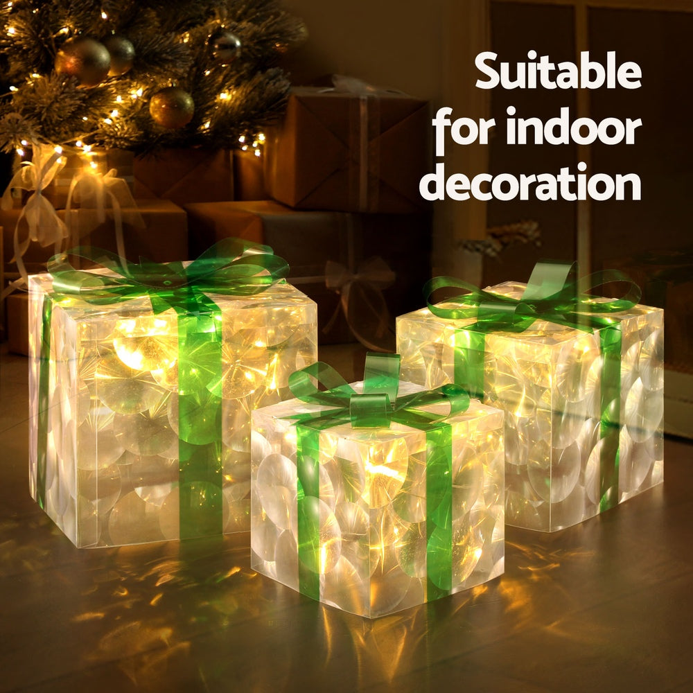 3PCS Christmas Present Light Display Set – Warm White LED Battery Operated