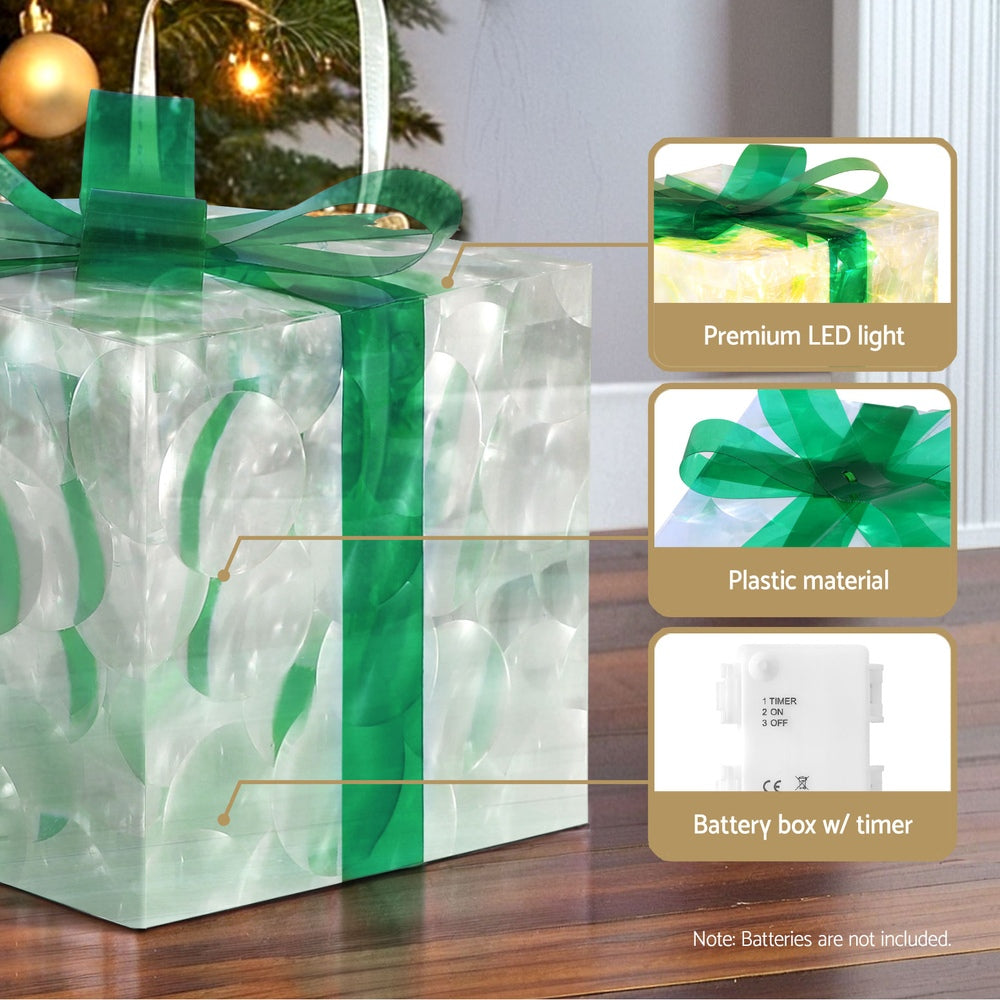 3PCS Christmas Present Light Display Set – Warm White LED Battery Operated