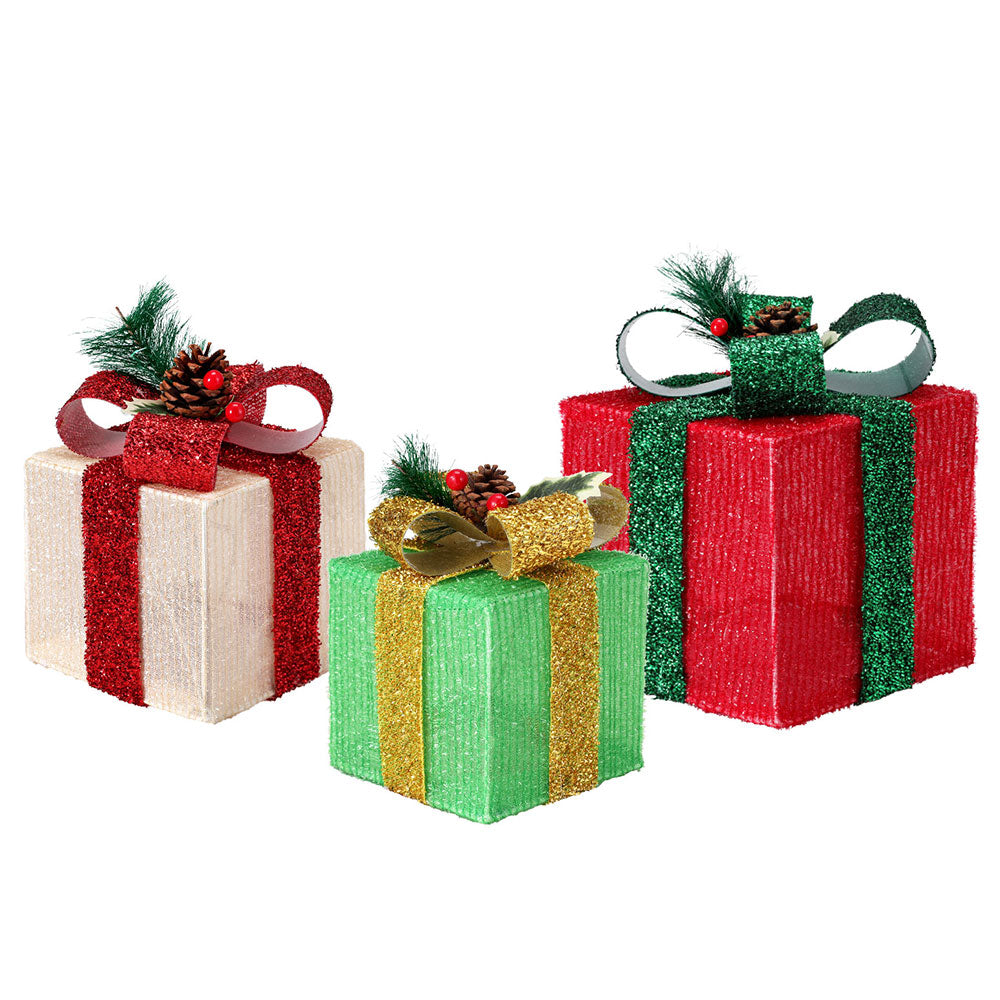 3PCS Christmas Present Light Display Set – Warm White LED Battery Operated