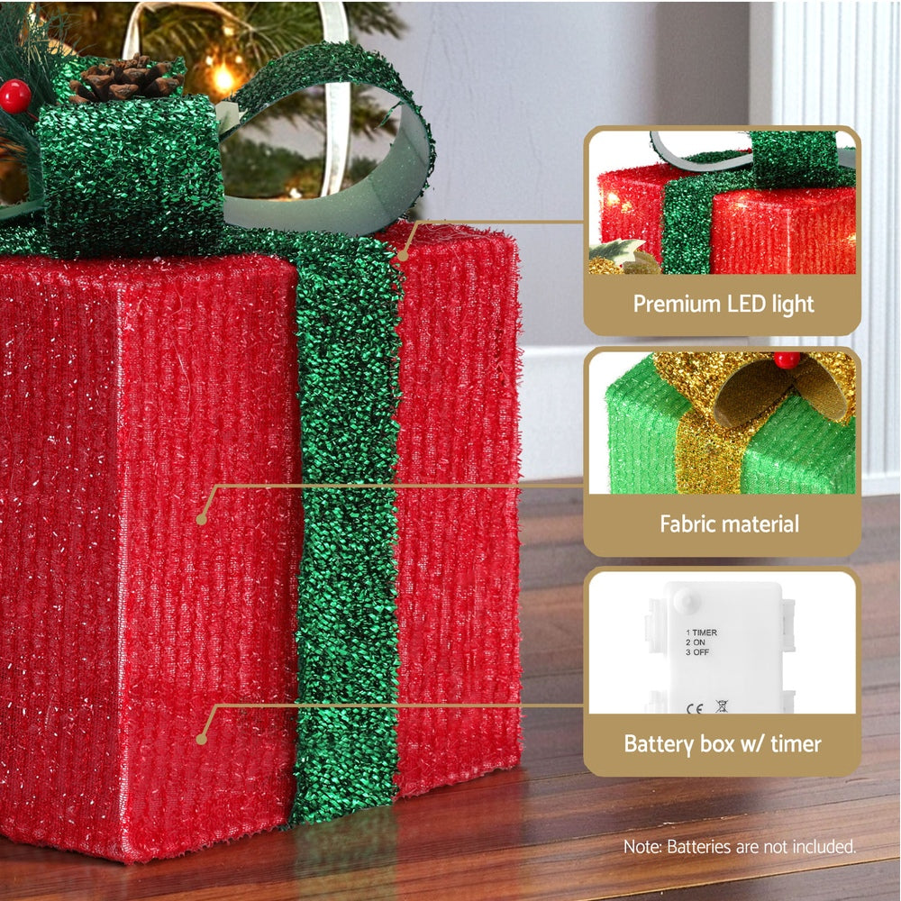 3PCS Christmas Present Light Display Set – Warm White LED Battery Operated