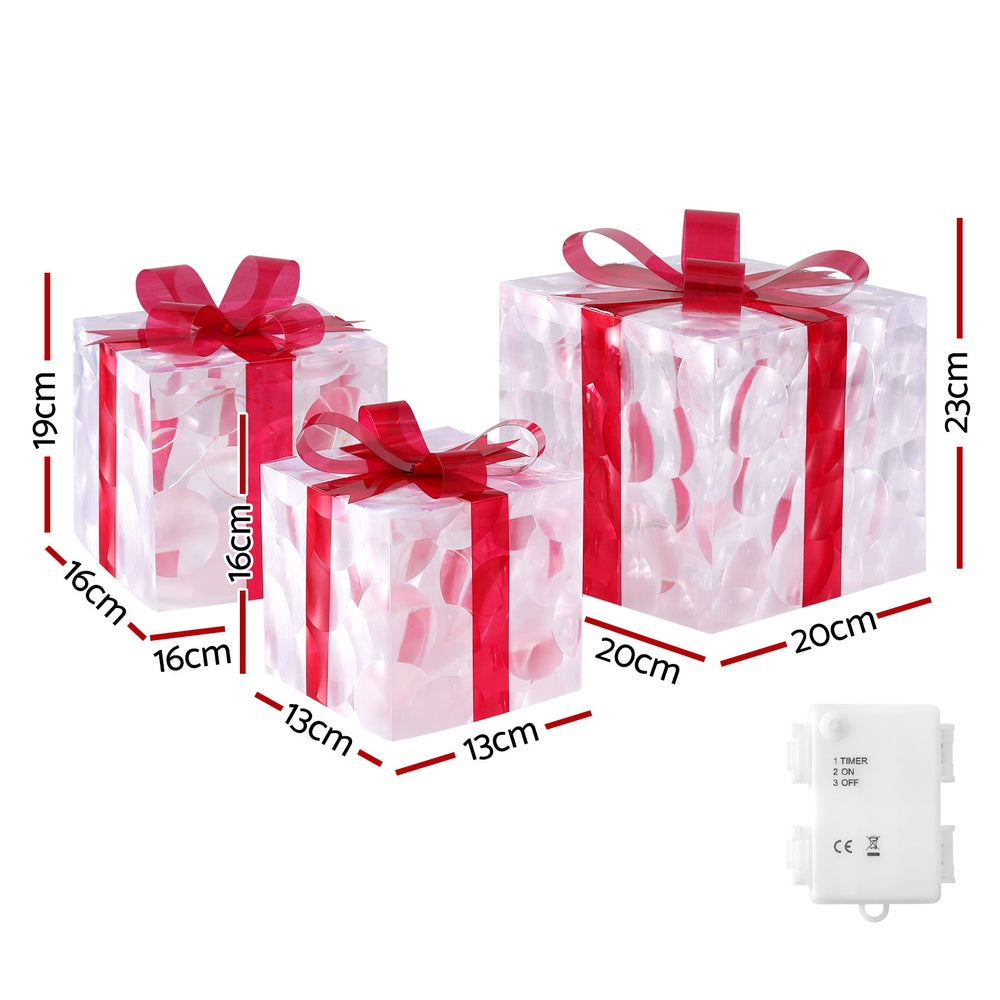 3PCS Christmas Present Light Set – Warm White LED Battery Operated