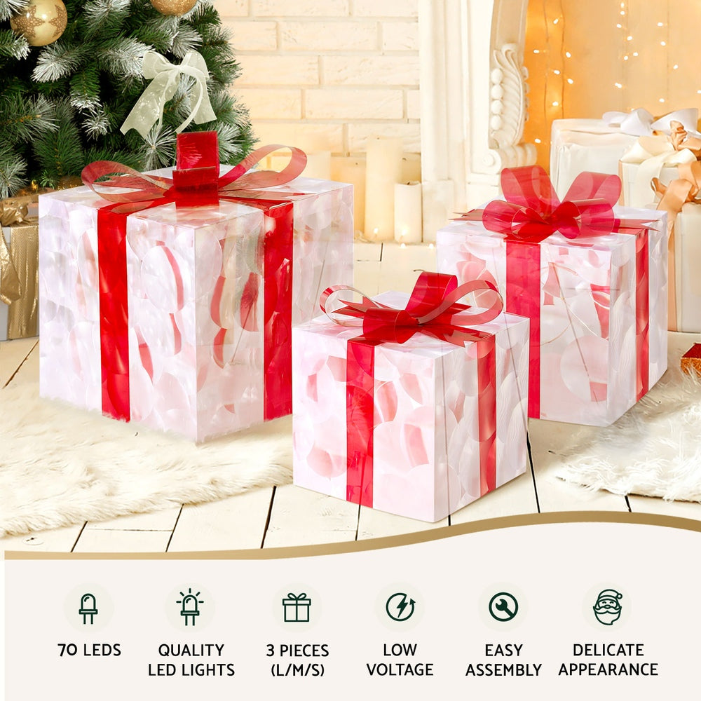 3PCS Christmas Present Light Set – Warm White LED Battery Operated
