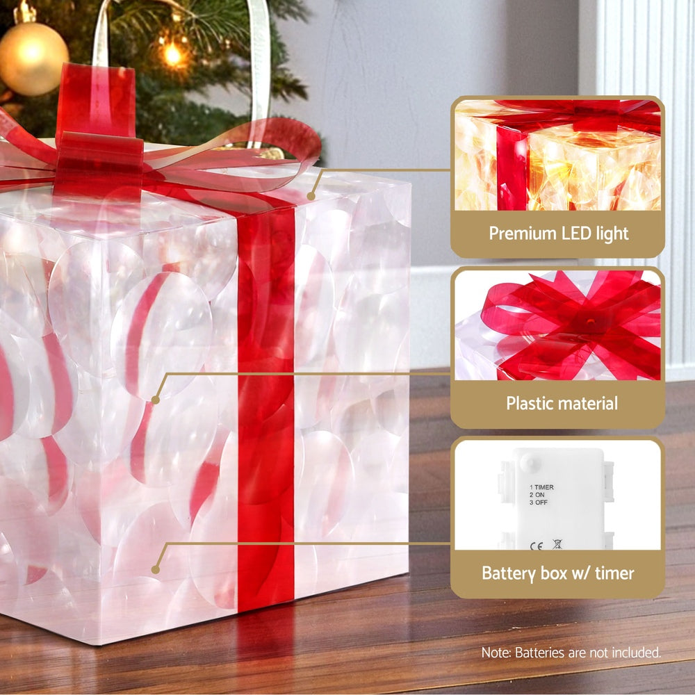 3PCS Christmas Present Light Set – Warm White LED Battery Operated