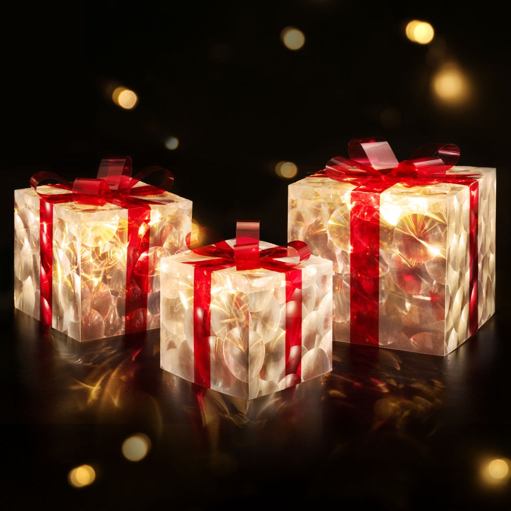 3PCS Christmas Present Light Set – Warm White LED Battery Operated