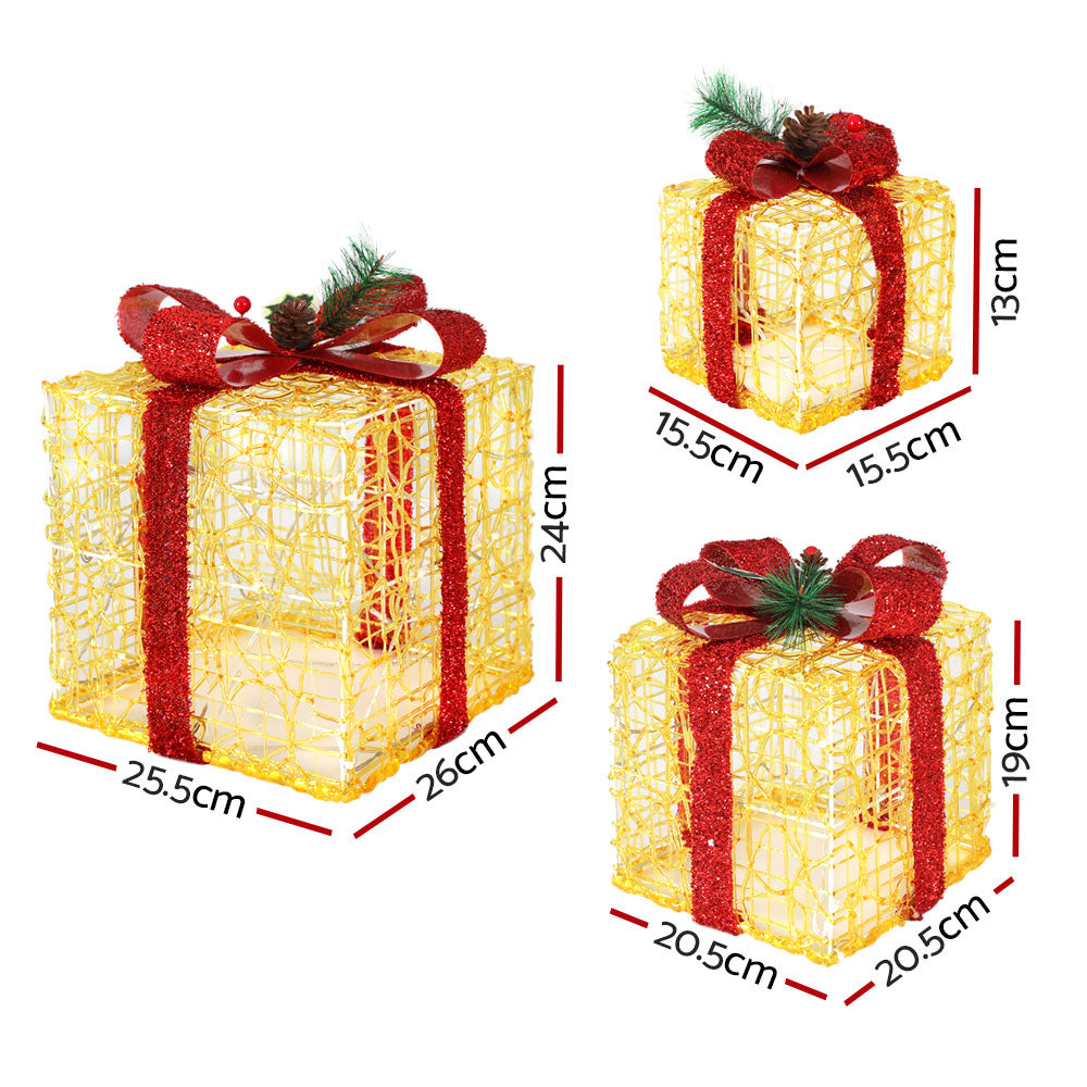 3PCS Christmas Gift Box Lights – Warm White LED 3D Display