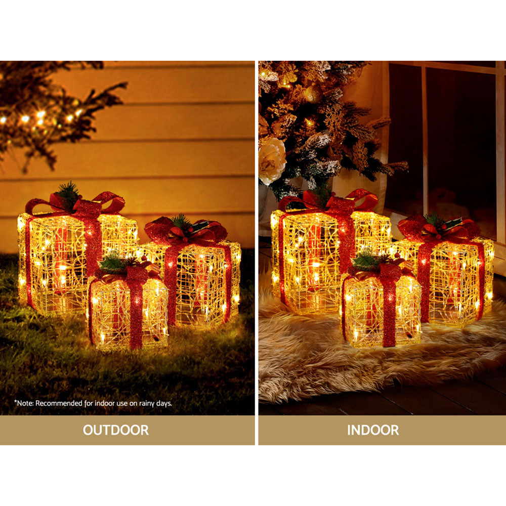 3PCS Christmas Gift Box Lights – Warm White LED 3D Display