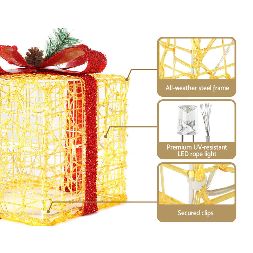 3PCS Christmas Gift Box Lights – Warm White LED 3D Display