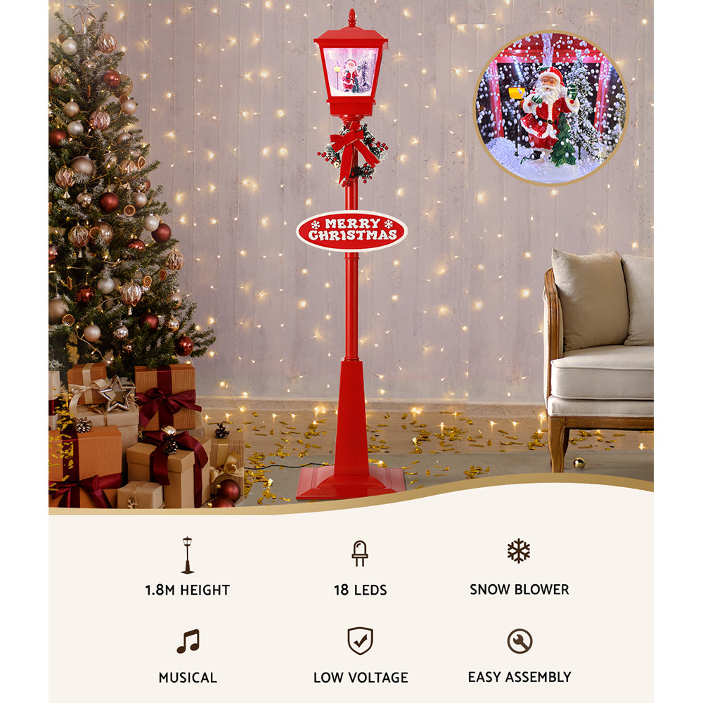 1.8M Christmas Lamp Post – LED Street Light with Santa, Tree & Snowfall