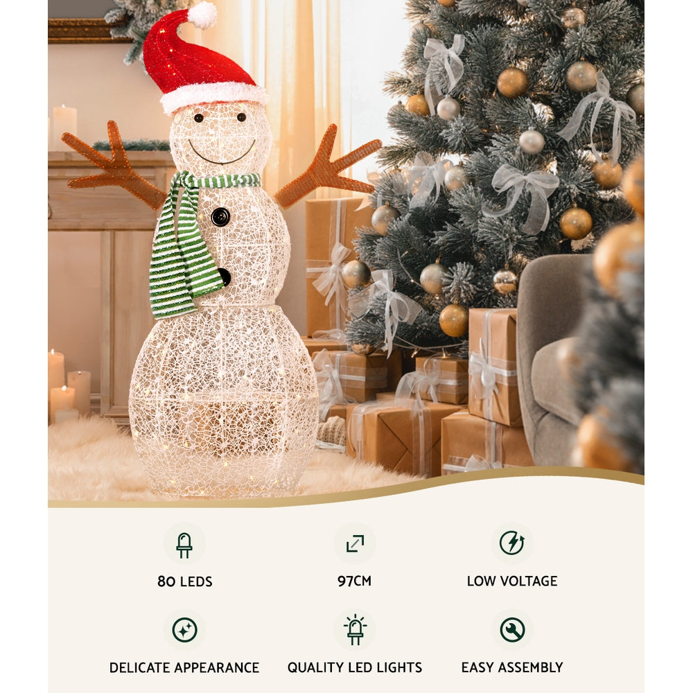 3D Snowman Christmas Light Display – Warm White LED Indoor/Outdoor