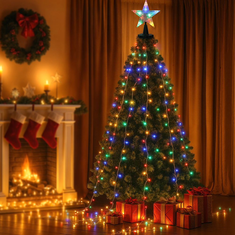 2.5M Waterfall Christmas Lights with Star Topper – 300 LED