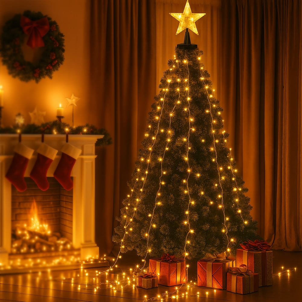 2.5M Christmas Waterfall String Lights with Star Topper