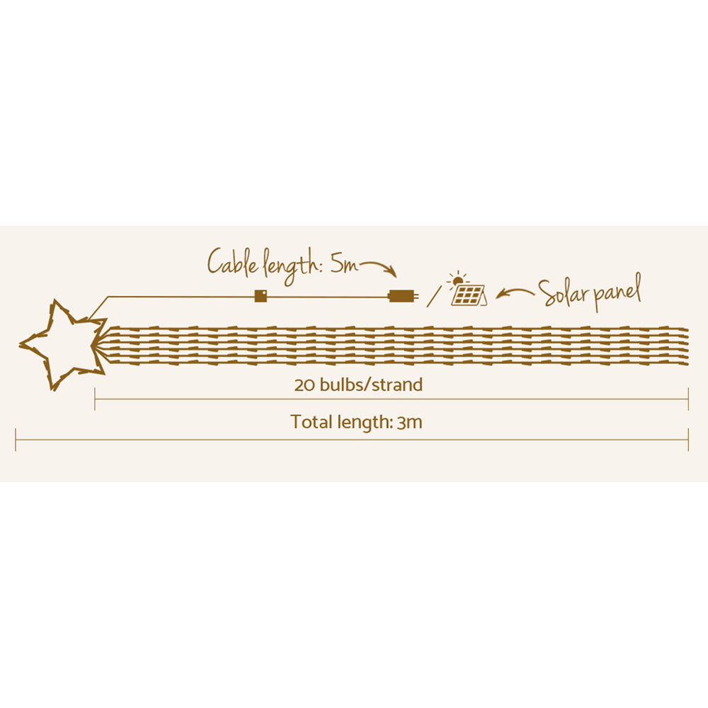 3M/5M Six-Strand Cascading Christmas Lights – Solar or Plug-In LED Display