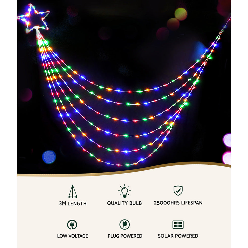 3M/5M Six-Strand Cascading Christmas Lights – Solar or Plug-In LED Display