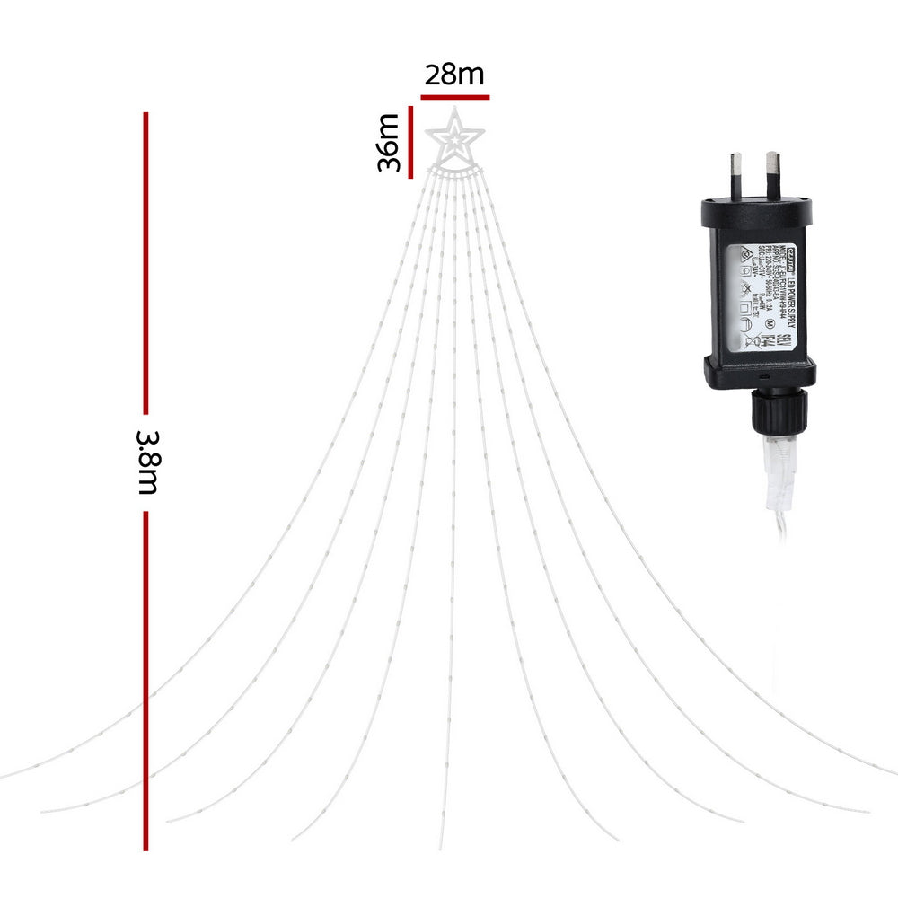 3.8M Waterfall Christmas Lights with Star Topper – 340 LED