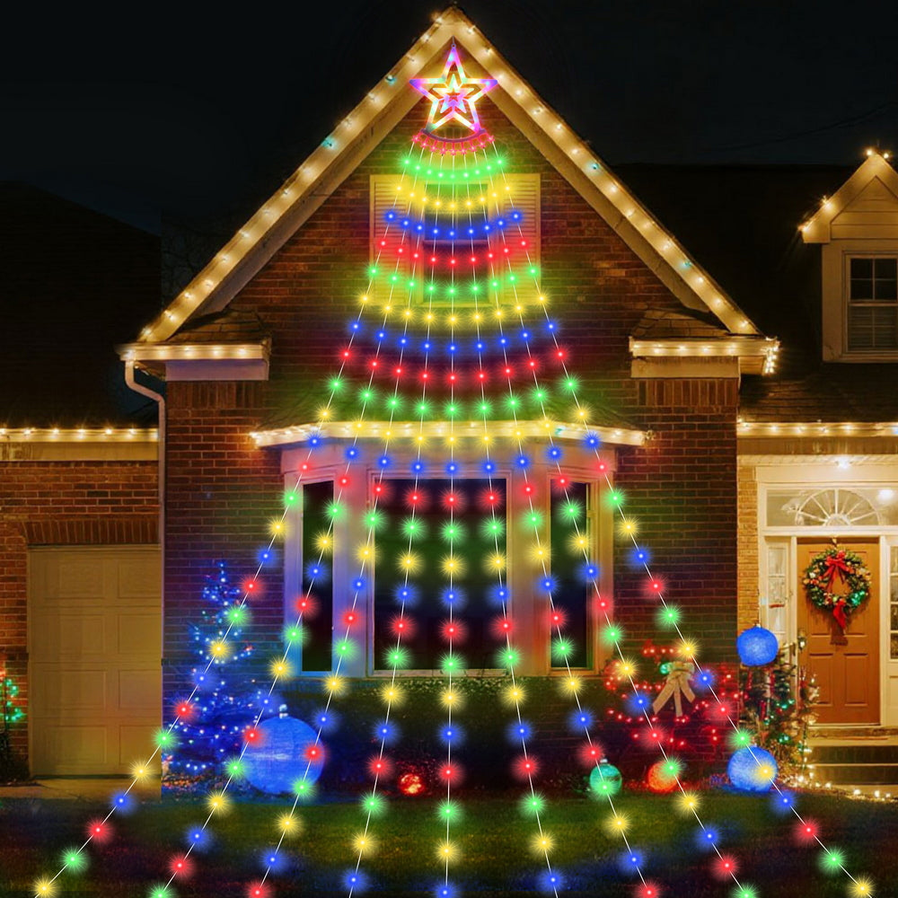 3.8M Waterfall Christmas Lights with Star Topper – 340 LED
