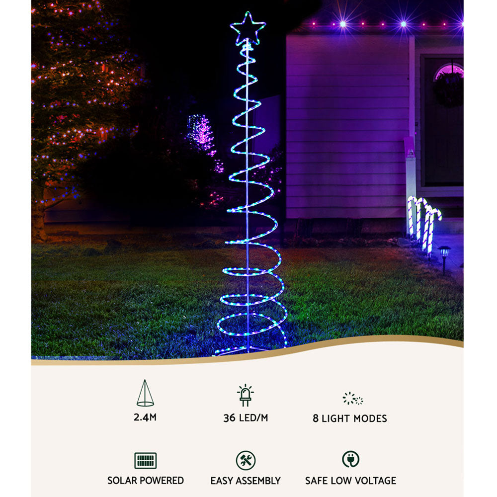 8FT Solar-Powered LED Christmas Tree – Multi-Colour Lights, 8 Modes