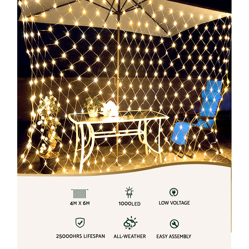 Warm White LED Net Lights – 2 Sizes, 8 Modes, Indoor/Outdoor
