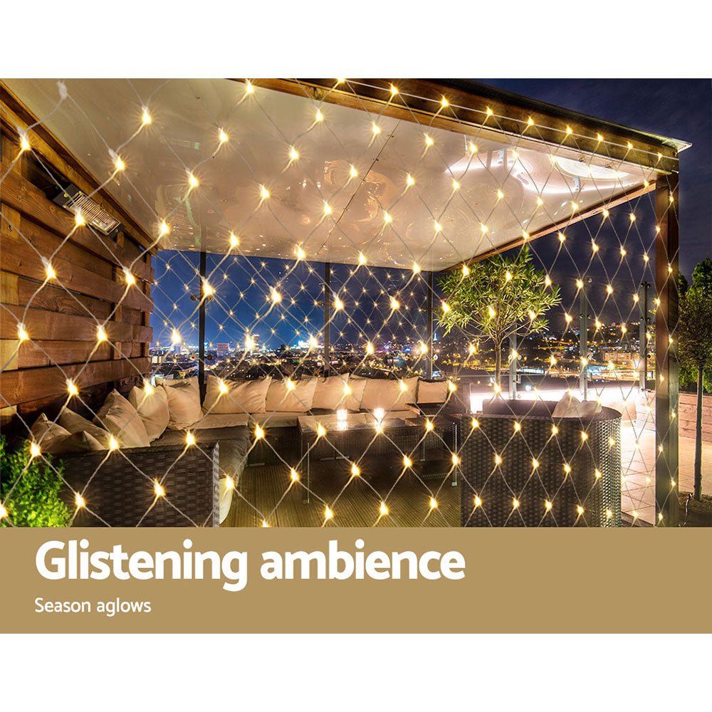 Warm White LED Net Lights – 2 Sizes, 8 Modes, Indoor/Outdoor