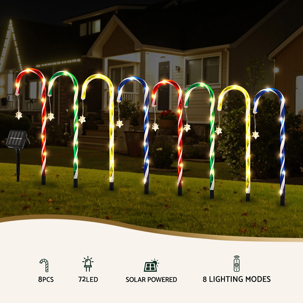 8PCS Christmas Pathway Lights – 72 LED Candy Cane Set