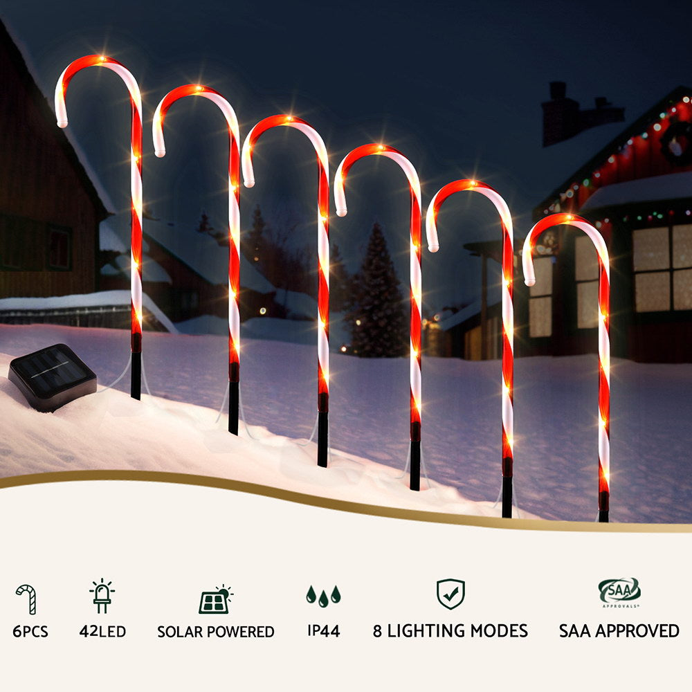 58CM Solar Candy Cane Path Lights – 6PCS Warm White LED