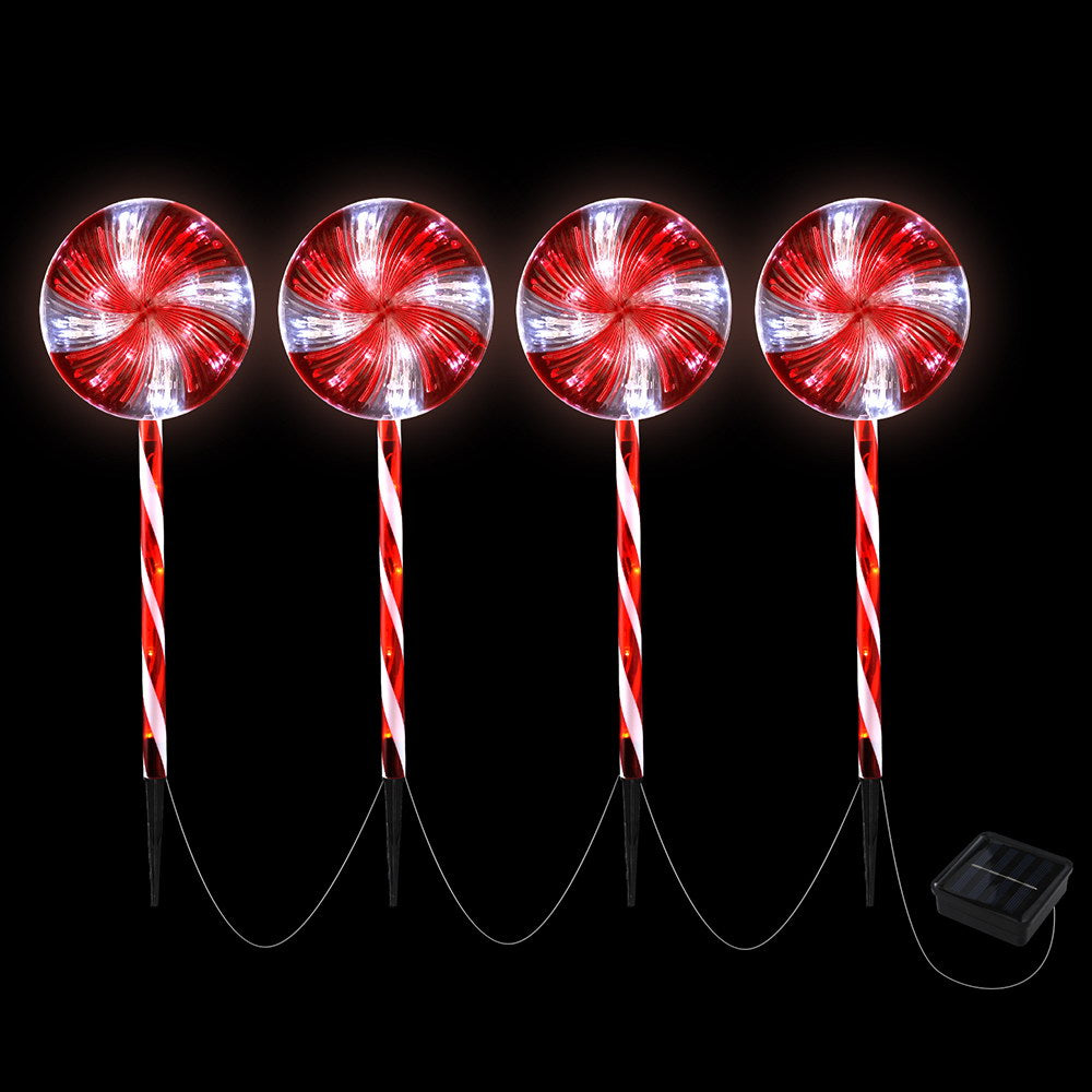 4PCS Solar Christmas Lollypop Pathway Lights – Cold White LED Stakes
